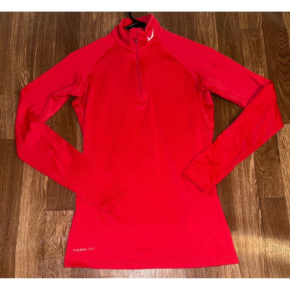 Nike Therma-FIT Womens Red Half Zip Long Sleeve Running Top Small 380998-691